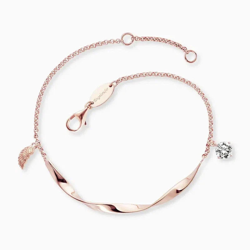 Engelsrufer Bracelet Twist with Small Wing and Zirconia Stone - Rose Gold