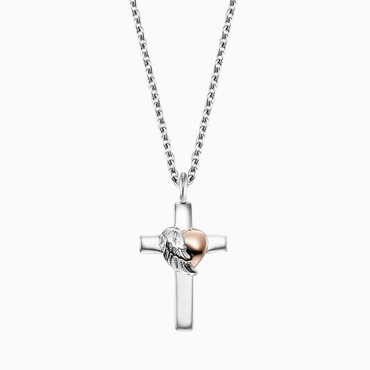 Engelsrufer Silver Bi-colour Cross With Heartwing Chain With Pendant